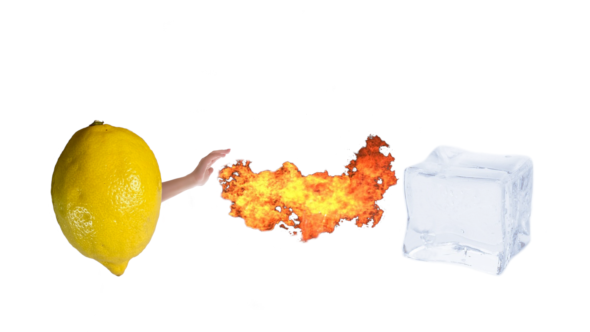A lemon throws a flame at an ice cube.