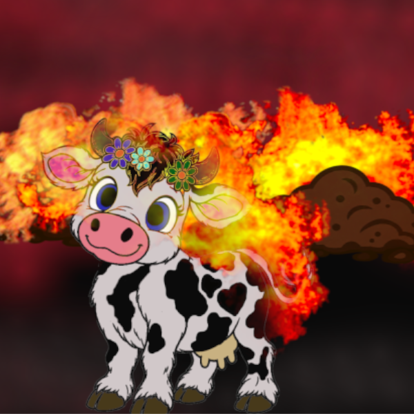Milk Cow on fire before turning into an ice cream cone.