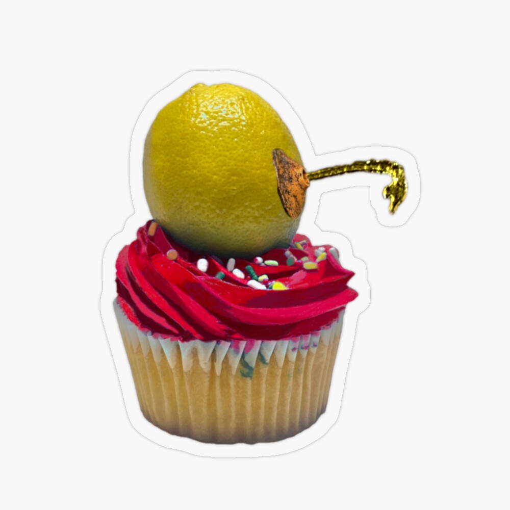 Red Lemon Cupcake Sticker available on Redbubble