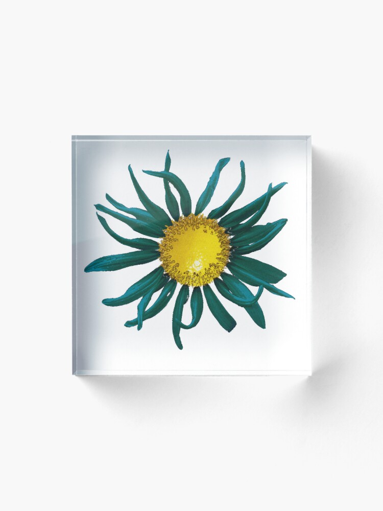Teal Lemon Sunflower acrylic block available on Redbubble