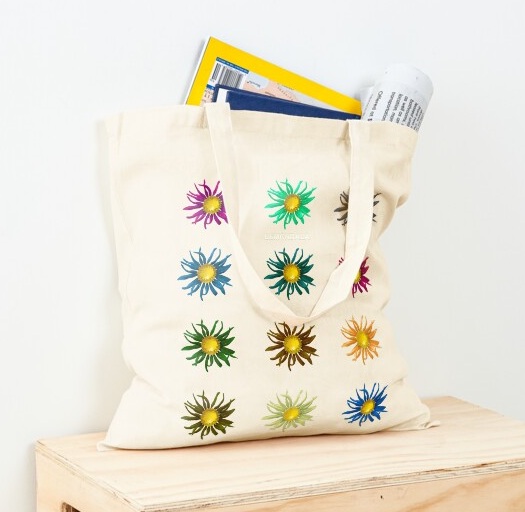 Multiple lemon sunflowers in different colors on tote bag available on RedBubble