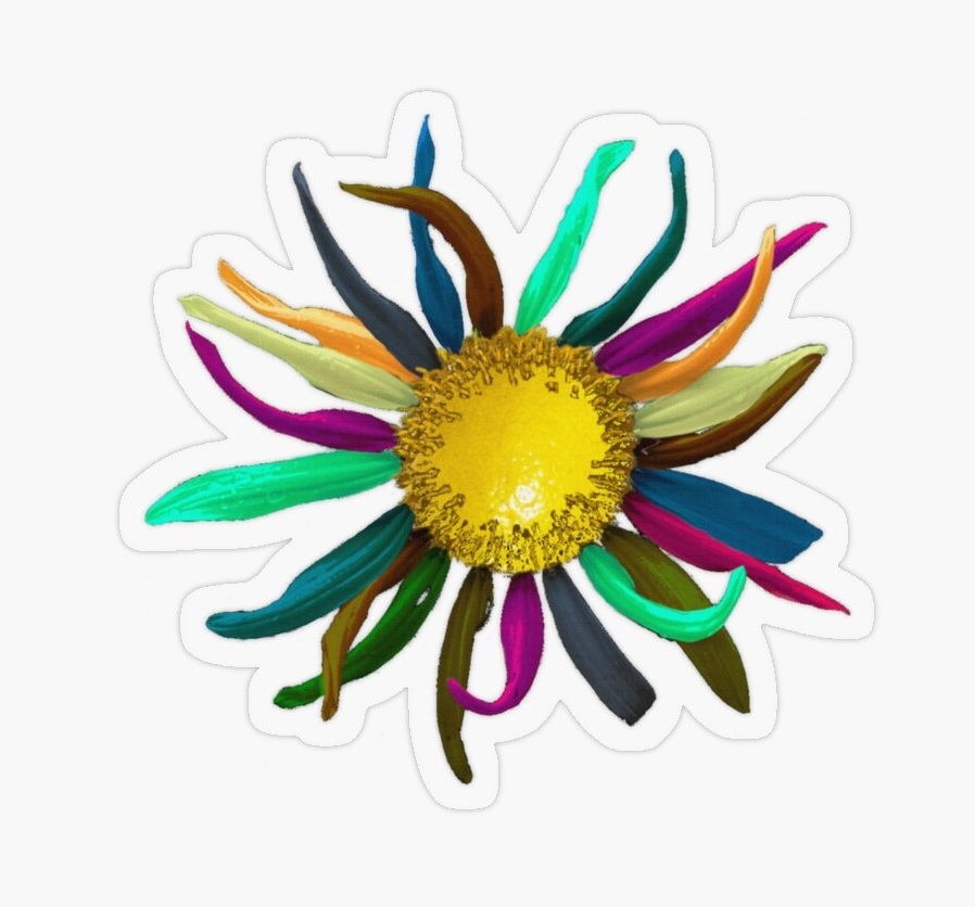 The Lemondala lemon sunflower with petals of different colors sticker available on RedBubble
