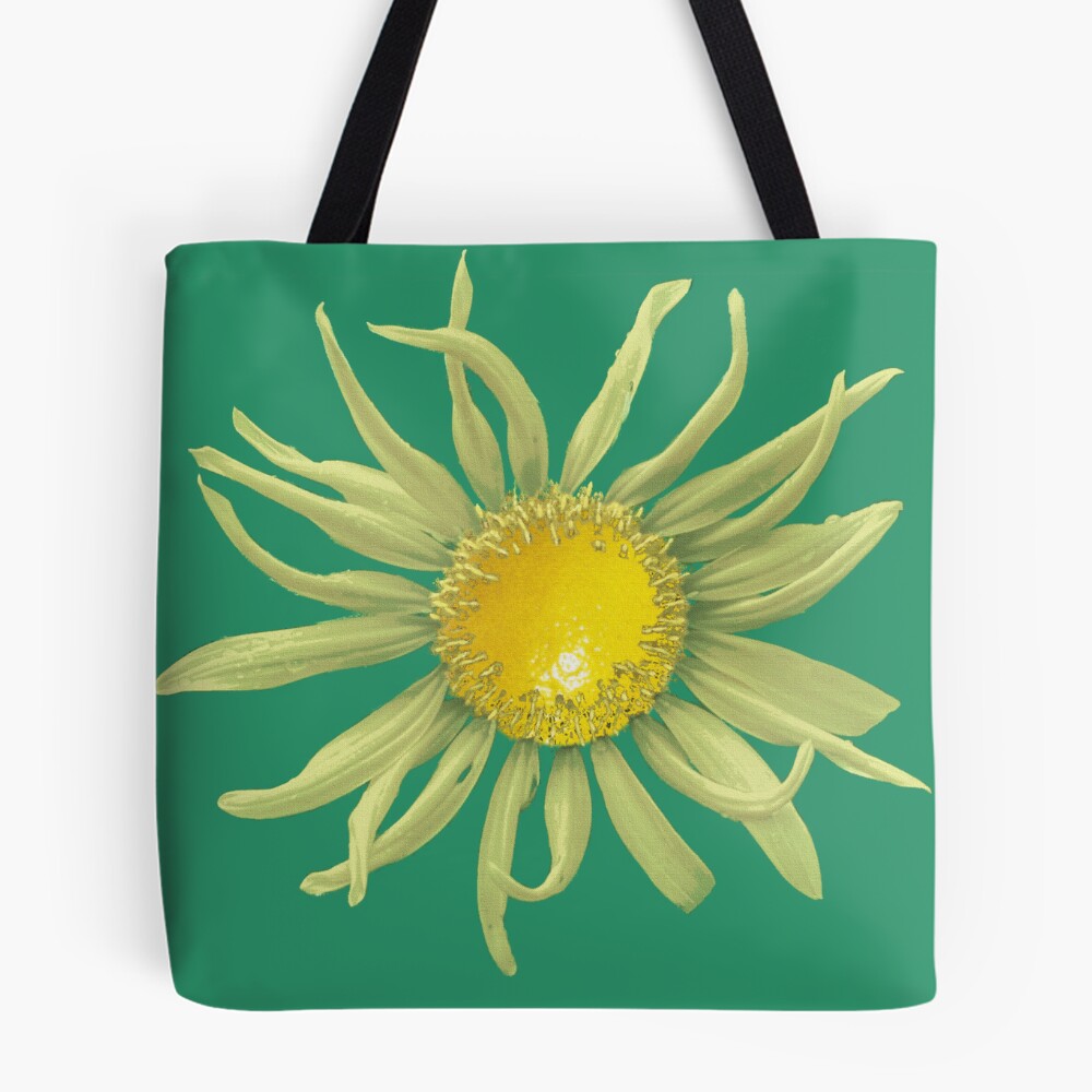 Very light green lemon sunflower on tote available on RedBubble