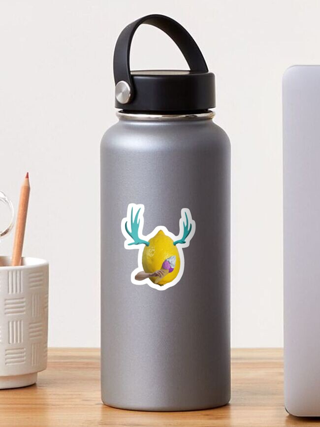 Lemon with antlers eating ice cream sticker available on Redbubble