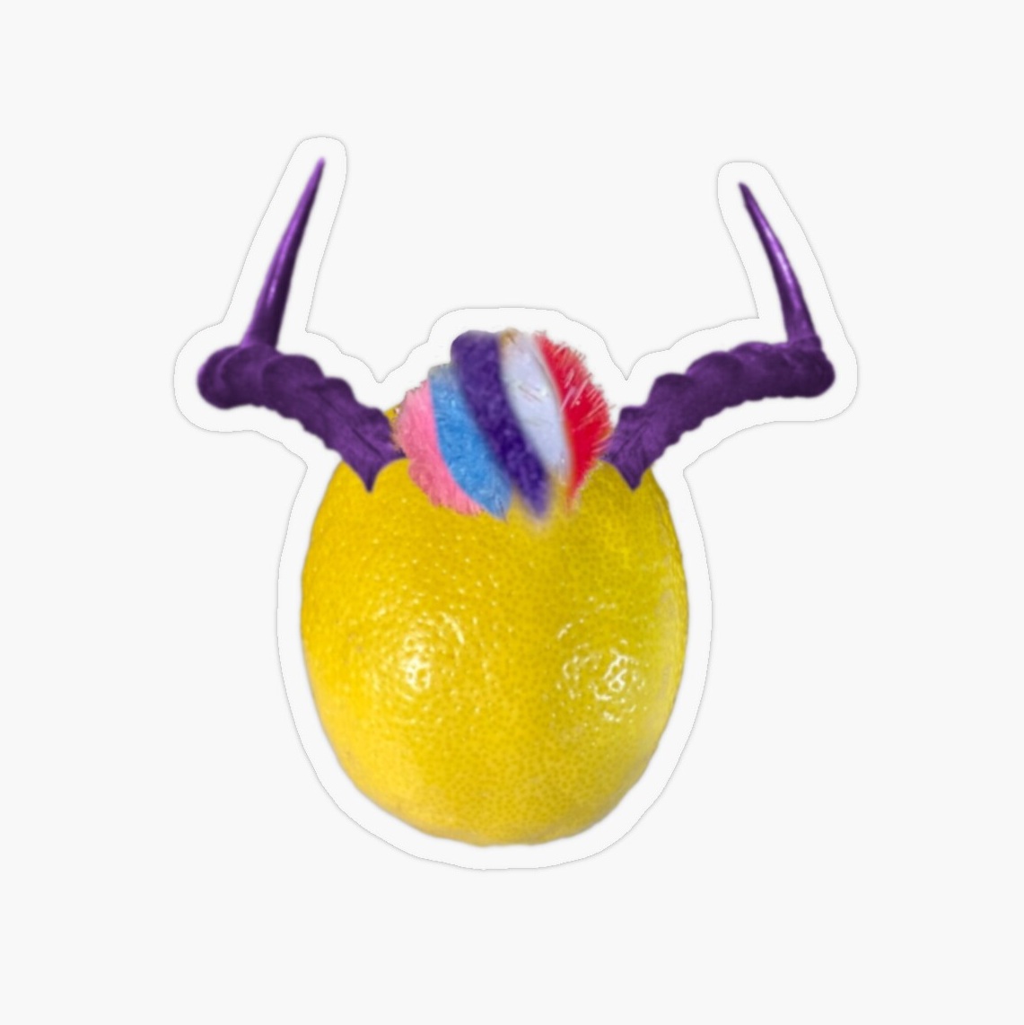 Purple Horns with hair sticker available on Redbubble
