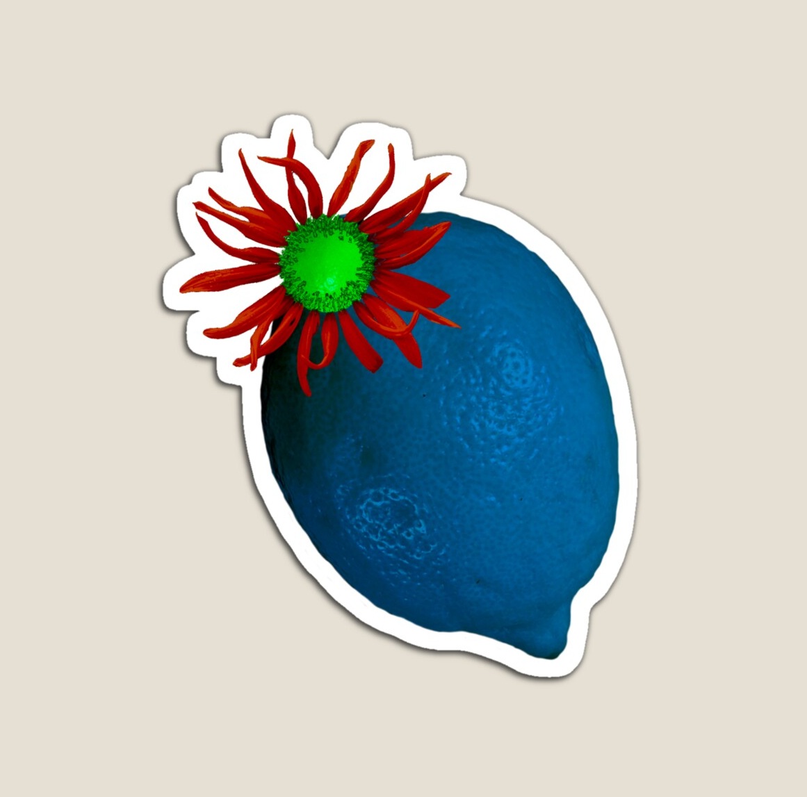 Blue Lemon with red petals lemon sunflower with green center magnet available on Redbubble